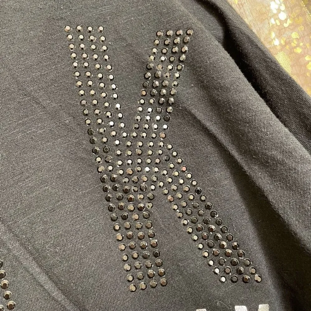 PINK Victorias Secret black/white rhinestone long sleeve t-shirt, S - Picture 6 of 6